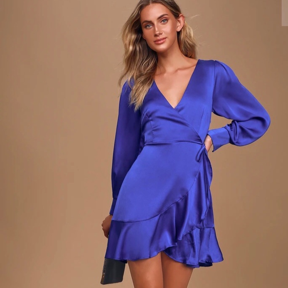 Satin faux-wrap mini dress